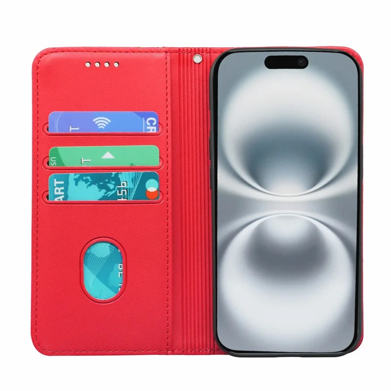 HX01 For iPhone 16 Plus Wallet Case Magnetic Closing PU Leather Phone Cover - Red