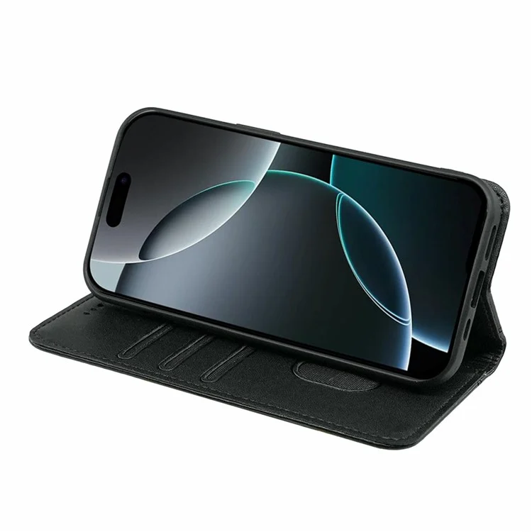 Funda de cartera magnética para iPhone 16 Pro de piel de PU - Negro
