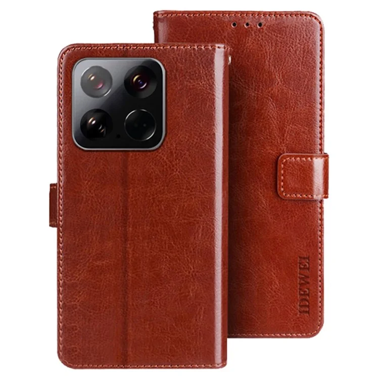 IDEWEI Para Xiaomi 15 Case Stand Textura de Cavalo Louco Capa de Telefone de Couro - Marrom