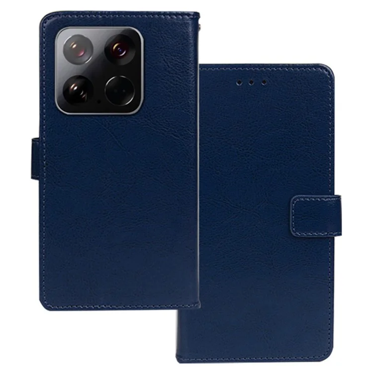 IDEWEI Hülle für Xiaomi 15 mit Kartenschlitzen, Halterung, Leder-Handyhülle, Crazy Horse Textur - Blau