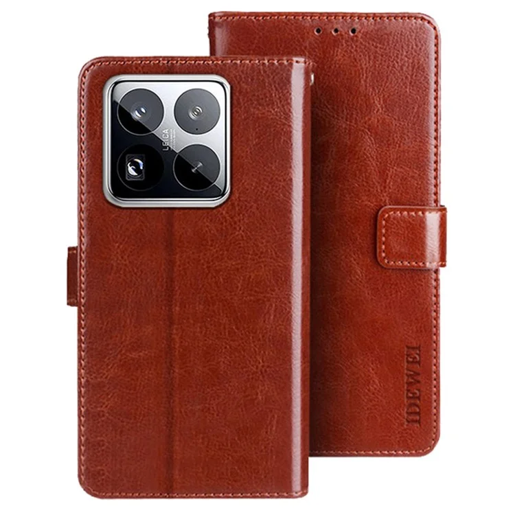 Capa de couro com textura de cavalo selvagem para Xiaomi 15 Pro - Marrom