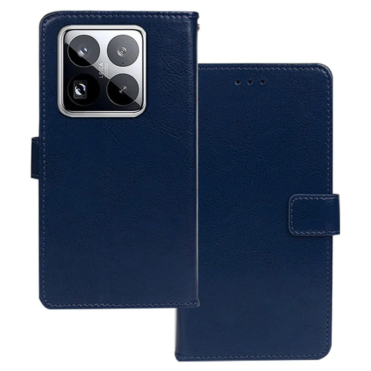 IDEWEI Hülle für Xiaomi 15 Pro mit Kartenschlitzen, Halterung, Leder-Handyhülle mit Struktur Crazy Horse - Blau