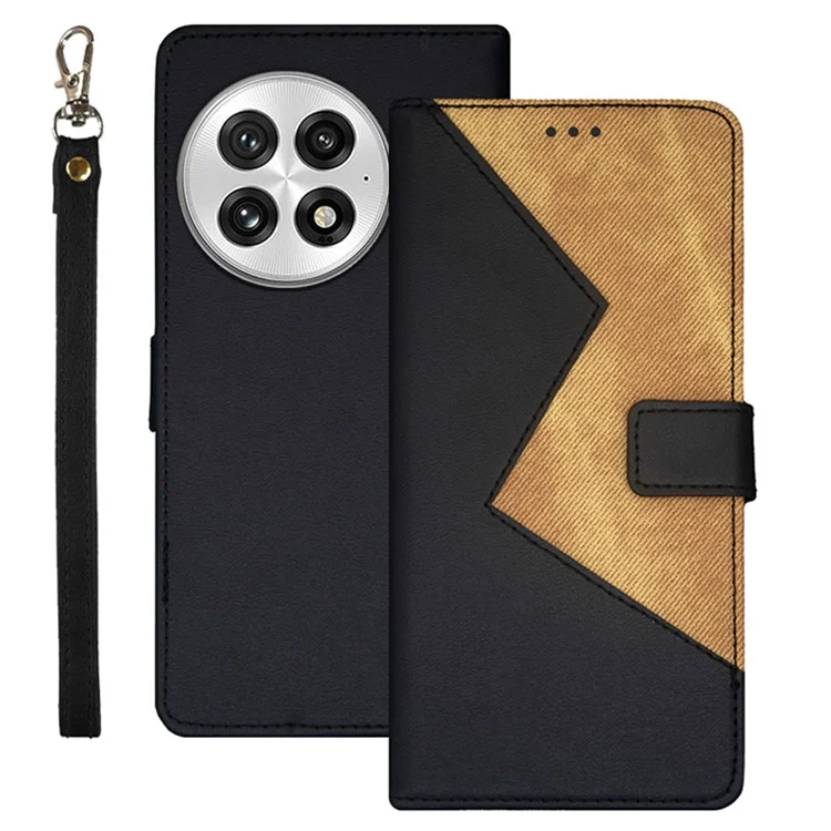 Funda para OnePlus 13 de IDEWEI, con ranuras para tarjetas, diseño de color y acabado de cuero - Negro