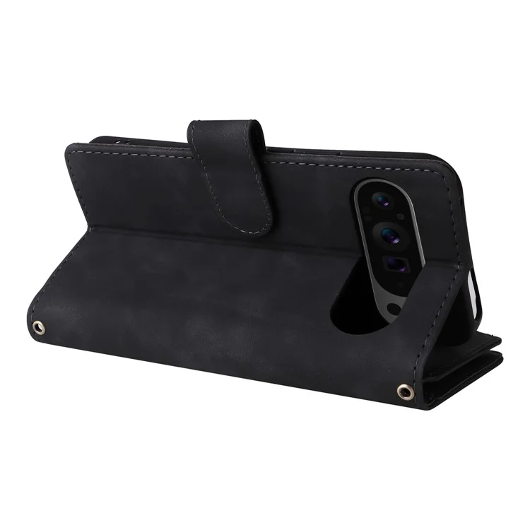 Funda para Google Pixel 9 Pro XL con cremallera, múltiples ranuras para tarjetas y cubierta de piel para teléfono - Negro