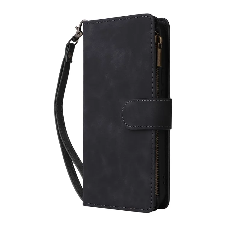 Funda para Google Pixel 9 Pro XL con cremallera, múltiples ranuras para tarjetas y cubierta de piel para teléfono - Negro