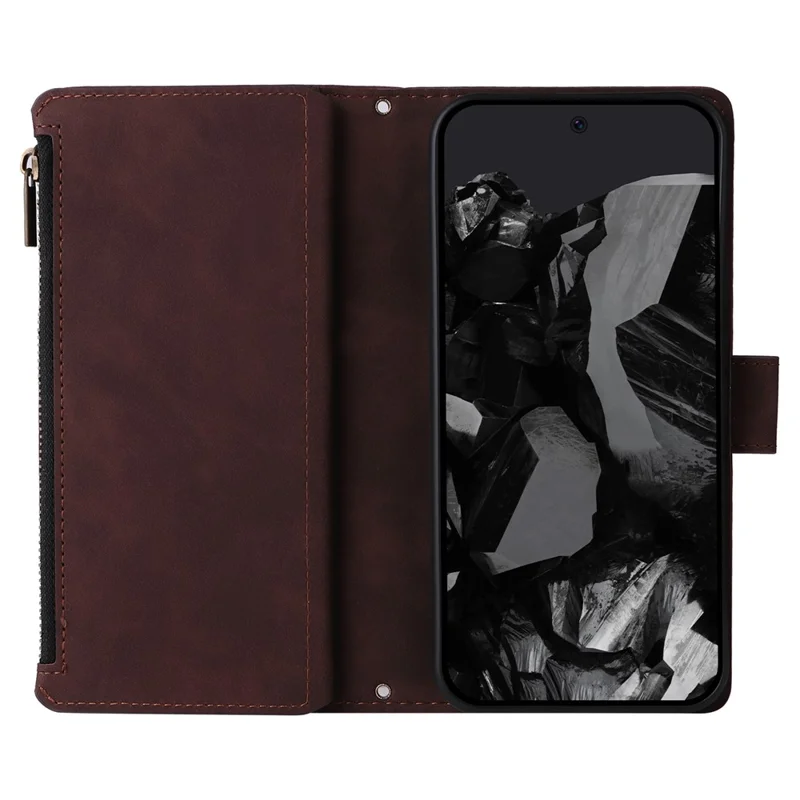 For Google Pixel 9 Pro XL Case Zipper Wallet Multiple Card Slots Leather Phone Cover - Coffee