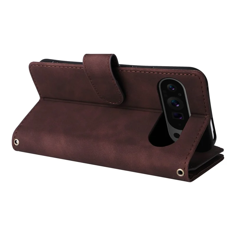 For Google Pixel 9 Pro XL Case Zipper Wallet Multiple Card Slots Leather Phone Cover - Coffee