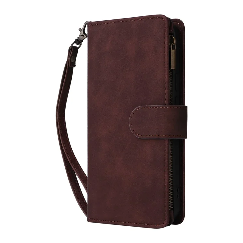 For Google Pixel 9 Pro XL Case Zipper Wallet Multiple Card Slots Leather Phone Cover - Coffee