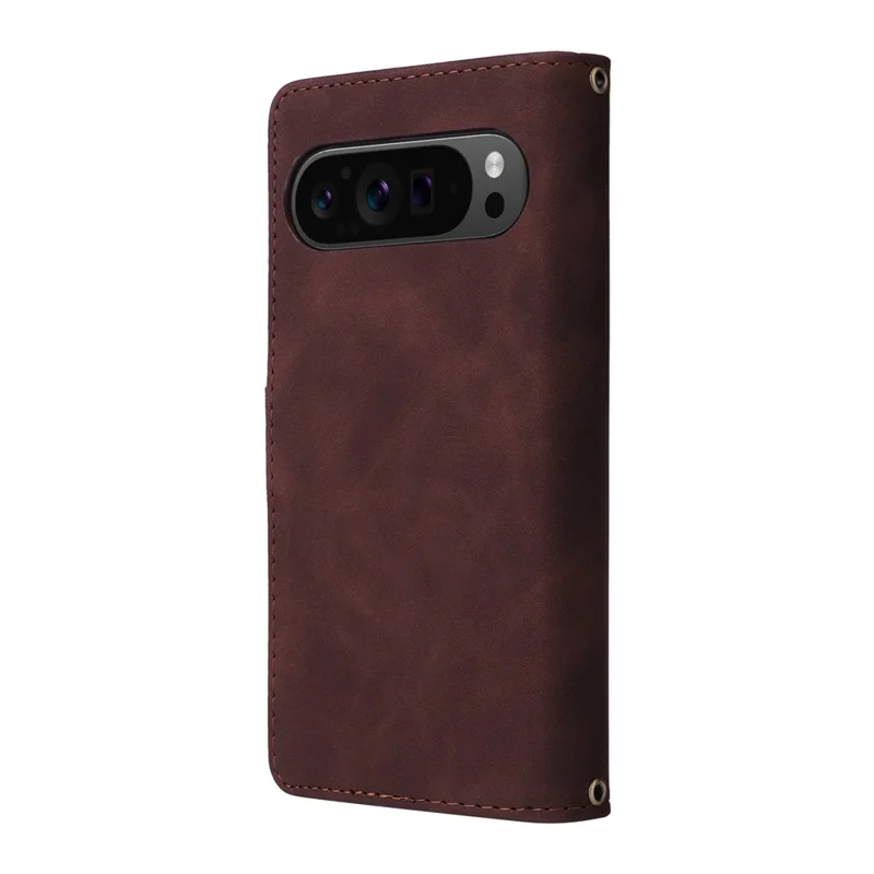 For Google Pixel 9 Pro XL Case Zipper Wallet Multiple Card Slots Leather Phone Cover - Coffee
