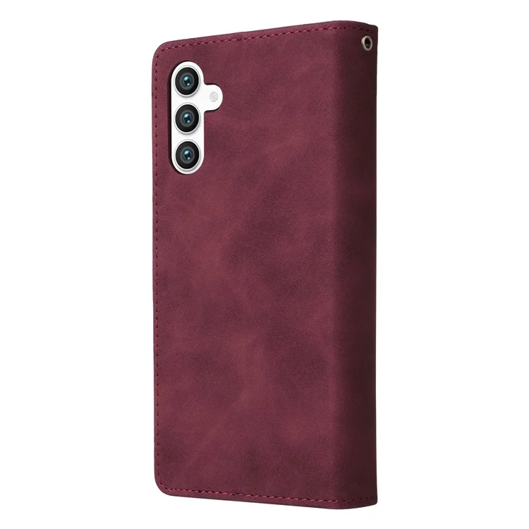 Funda de teléfono de cuero con múltiples ranuras para tarjetas y cremallera para Samsung Galaxy S25 / S24 - Rojo vino