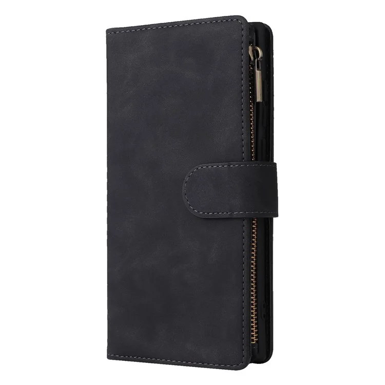 Funda para Samsung Galaxy S25 Ultra Cartera con cremallera Múltiples ranuras para tarjetas Funda de cuero para teléfono - Negro