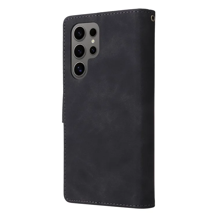 Funda para Samsung Galaxy S25 Ultra Cartera con cremallera Múltiples ranuras para tarjetas Funda de cuero para teléfono - Negro