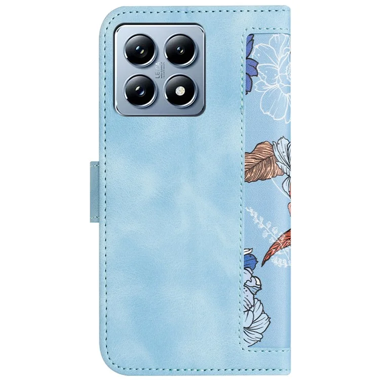 Funda para Xiaomi 14T Pro de piel de PU con flores y ranuras para tarjetas - Azul bebé