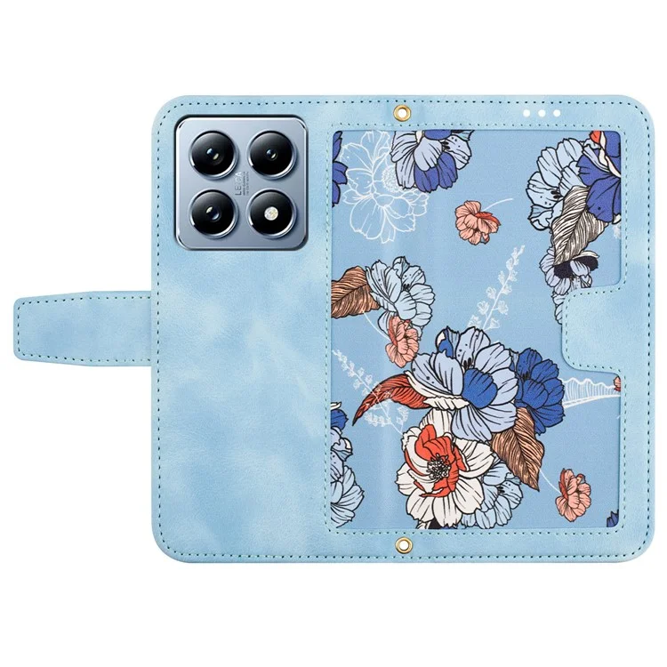 Funda para Xiaomi 14T Pro de piel de PU con flores y ranuras para tarjetas - Azul bebé