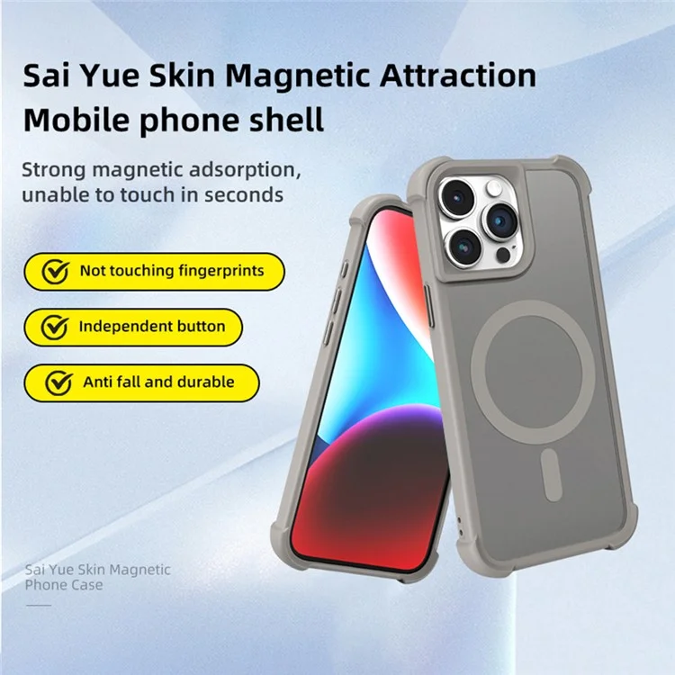 Funda para iPhone 14 Pro compatible con MagSafe, piel y toque TPU+PC - Gris