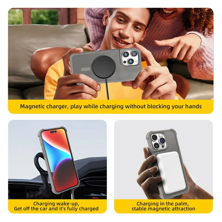 Funda para iPhone 14 Pro compatible con MagSafe, piel y toque TPU+PC - Gris