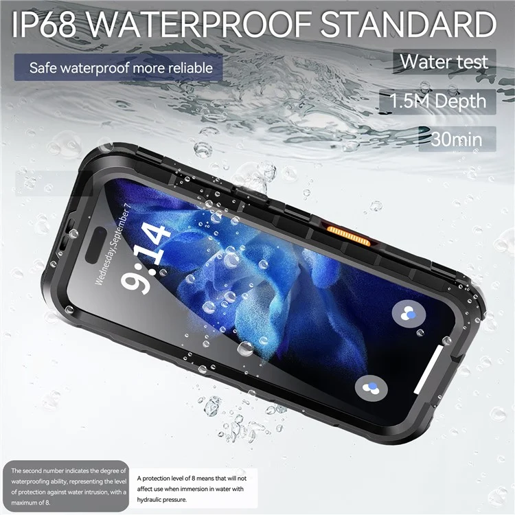 Caja protectora SHELLBOX Serie M para iPhone 16 Funda impermeable IP68 Cubierta de teléfono de buceo de metal Compatible con MagSafe - Negro