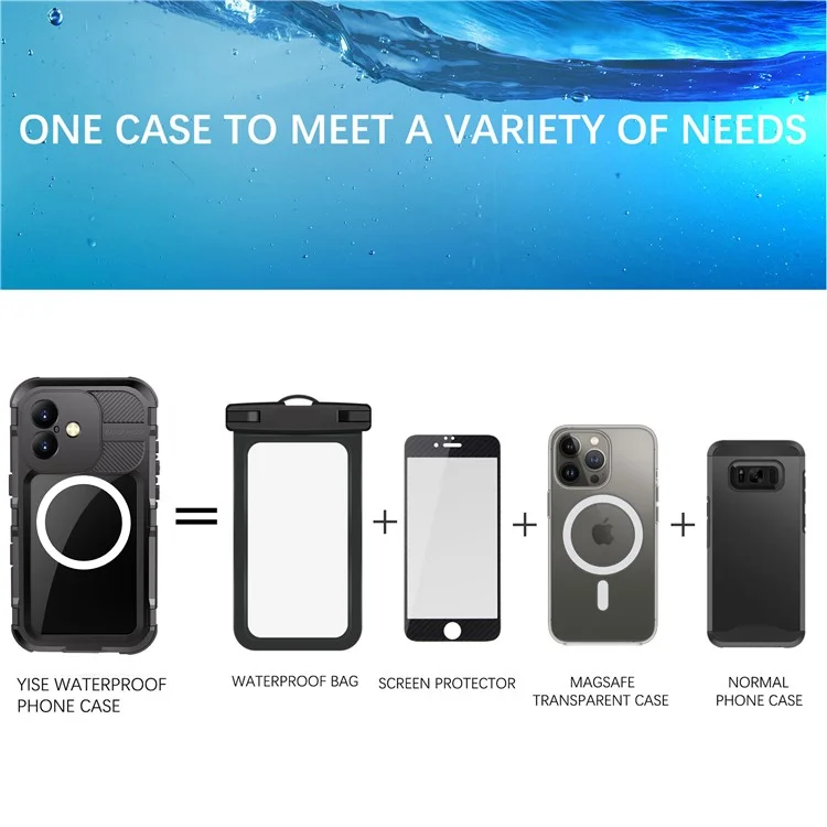Caja protectora SHELLBOX Serie M para iPhone 16 Funda impermeable IP68 Cubierta de teléfono de buceo de metal Compatible con MagSafe - Negro