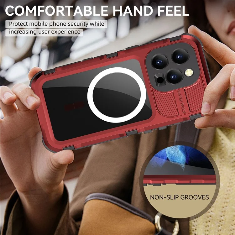 Custodia impermeabile SHELLBOX M Series per iPhone 16 Pro IP68, cover per telefono subacqueo in metallo compatibile con MagSafe - Rosso