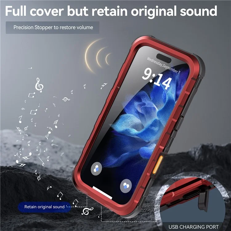 Custodia impermeabile SHELLBOX M Series per iPhone 16 Pro IP68, cover per telefono subacqueo in metallo compatibile con MagSafe - Rosso