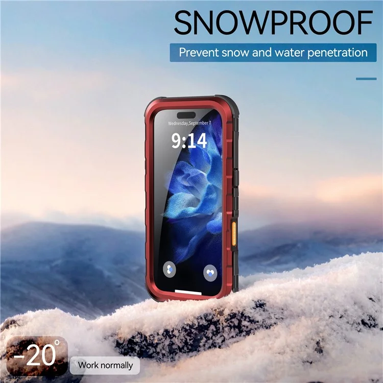 Custodia impermeabile SHELLBOX M Series per iPhone 16 Pro IP68, cover per telefono subacqueo in metallo compatibile con MagSafe - Rosso