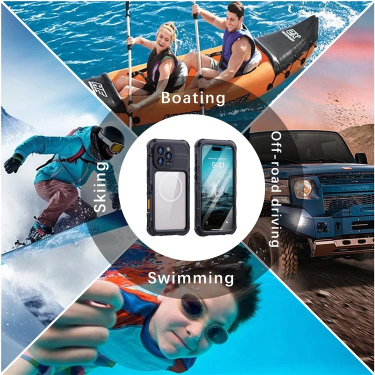 Funda impermeable SHELLBOX M Series para iPhone 16 Pro Max IP68, cubierta de teléfono de buceo de metal compatible con MagSafe - Negro