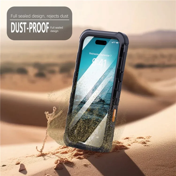 Funda impermeable SHELLBOX M Series para iPhone 16 Pro Max IP68, cubierta de teléfono de buceo de metal compatible con MagSafe - Negro