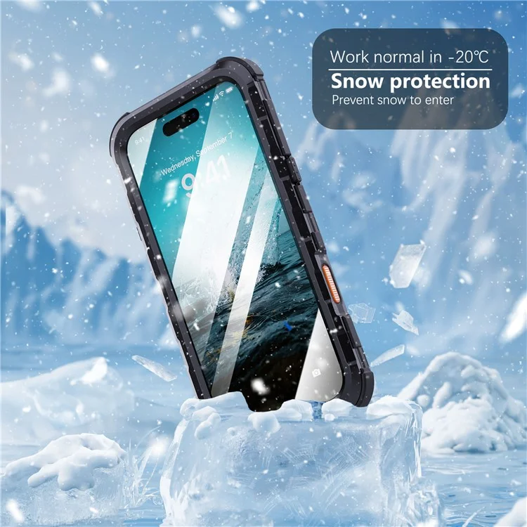 Funda impermeable SHELLBOX M Series para iPhone 16 Pro Max IP68, cubierta de teléfono de buceo de metal compatible con MagSafe - Negro