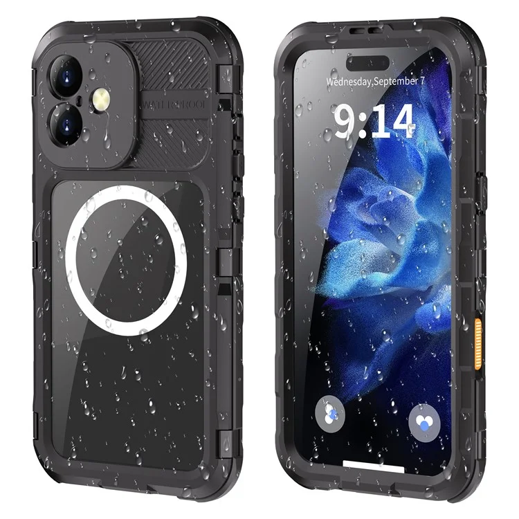SHELLBOX M Series For iPhone 16 Plus IP68 Waterproof Case Metal Diving Phone Cover Compatible with MagSafe - Black