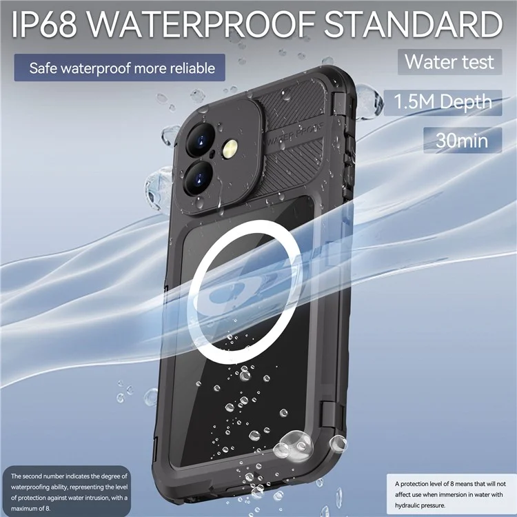 SHELLBOX M Series For iPhone 16 Plus IP68 Waterproof Case Metal Diving Phone Cover Compatible with MagSafe - Black