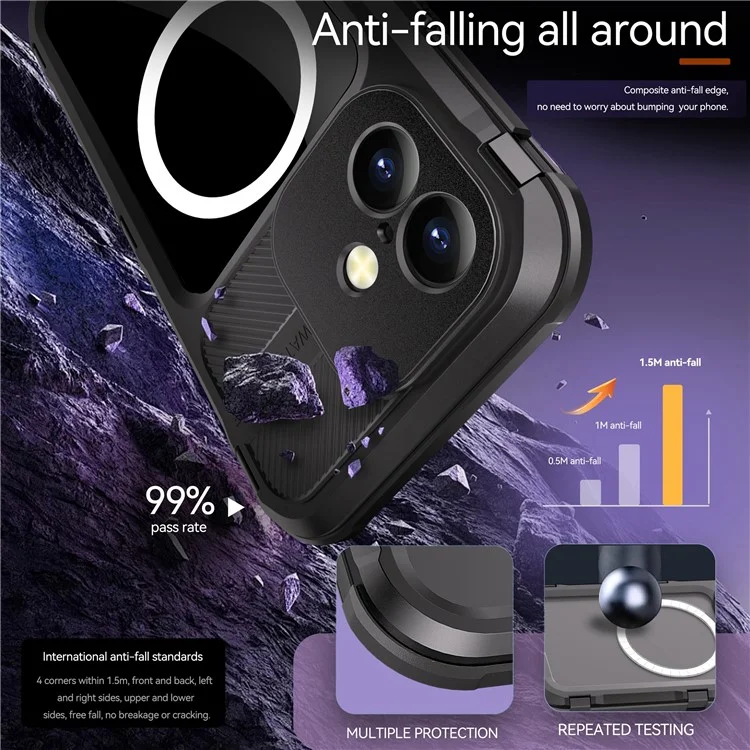 SHELLBOX M Series For iPhone 16 Plus IP68 Waterproof Case Metal Diving Phone Cover Compatible with MagSafe - Black