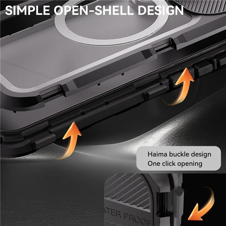 SHELLBOX M Series For iPhone 16 Plus IP68 Waterproof Case Metal Diving Phone Cover Compatible with MagSafe - Black