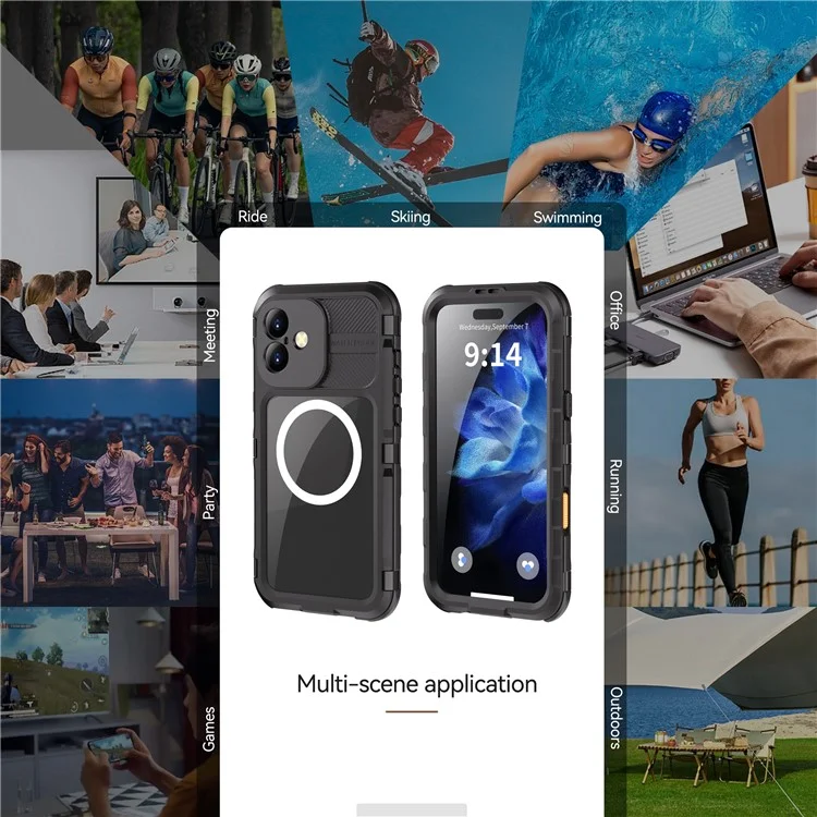 SHELLBOX M Series For iPhone 16 Plus IP68 Waterproof Case Metal Diving Phone Cover Compatible with MagSafe - Black