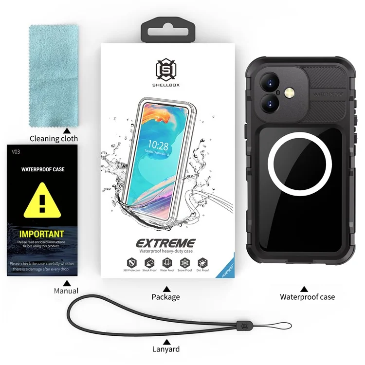 SHELLBOX M Series For iPhone 16 Plus IP68 Waterproof Case Metal Diving Phone Cover Compatible with MagSafe - Black
