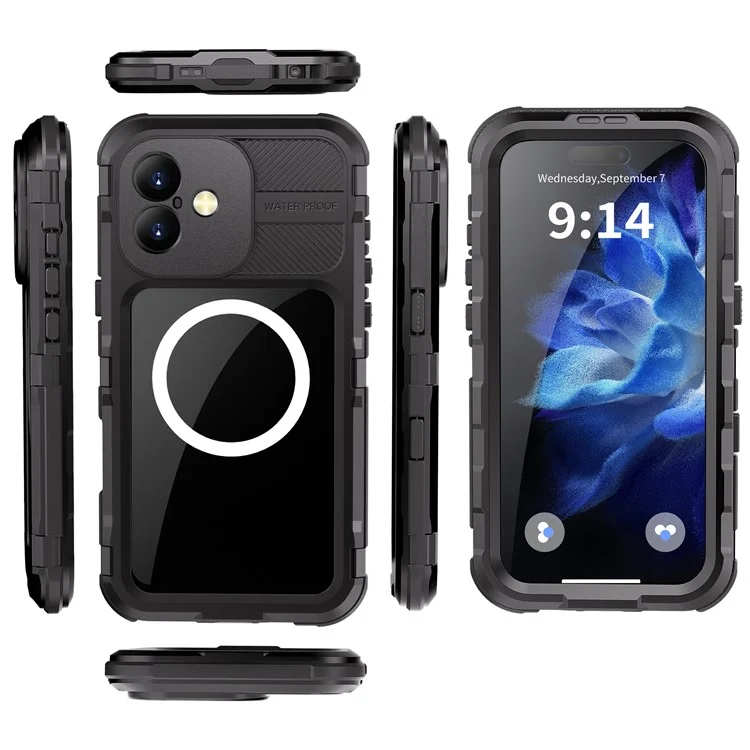 SHELLBOX M Series For iPhone 16 Plus IP68 Waterproof Case Metal Diving Phone Cover Compatible with MagSafe - Black