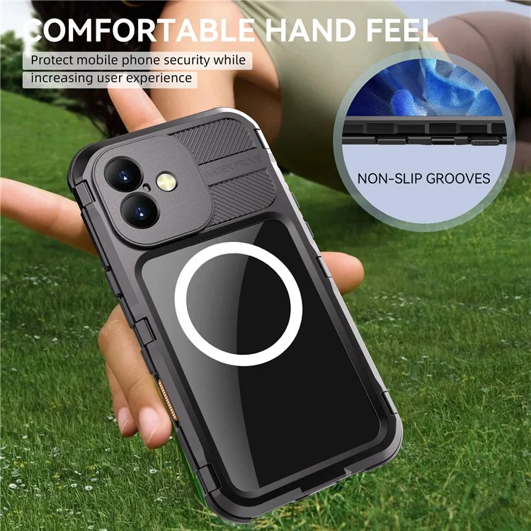 SHELLBOX M Series For iPhone 16 Plus IP68 Waterproof Case Metal Diving Phone Cover Compatible with MagSafe - Black