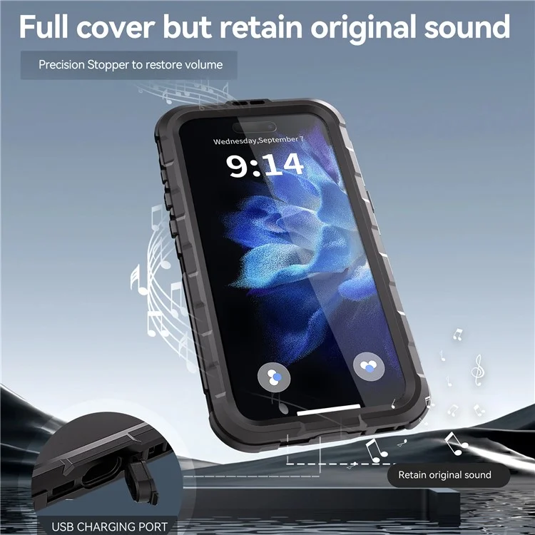SHELLBOX M Series For iPhone 16 Plus IP68 Waterproof Case Metal Diving Phone Cover Compatible with MagSafe - Black