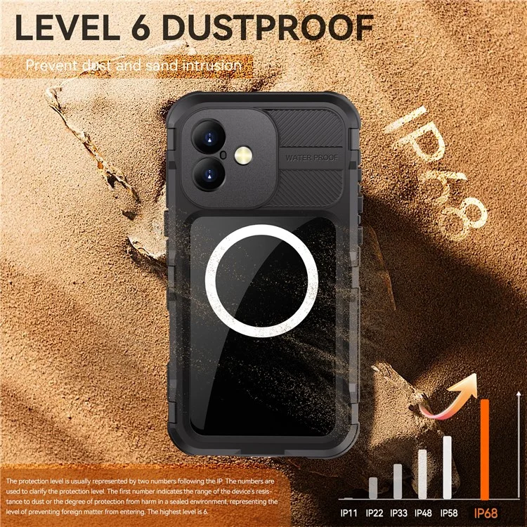 SHELLBOX M Series For iPhone 16 Plus IP68 Waterproof Case Metal Diving Phone Cover Compatible with MagSafe - Black