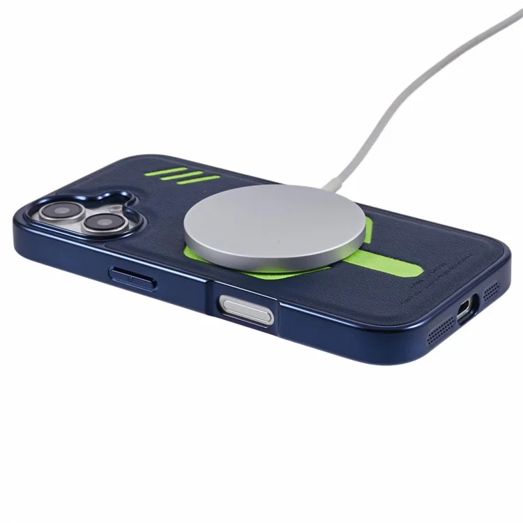 Custodia per iPhone 16 KIGC compatibile con MagSafe in pelle+PC+TPU - Blu