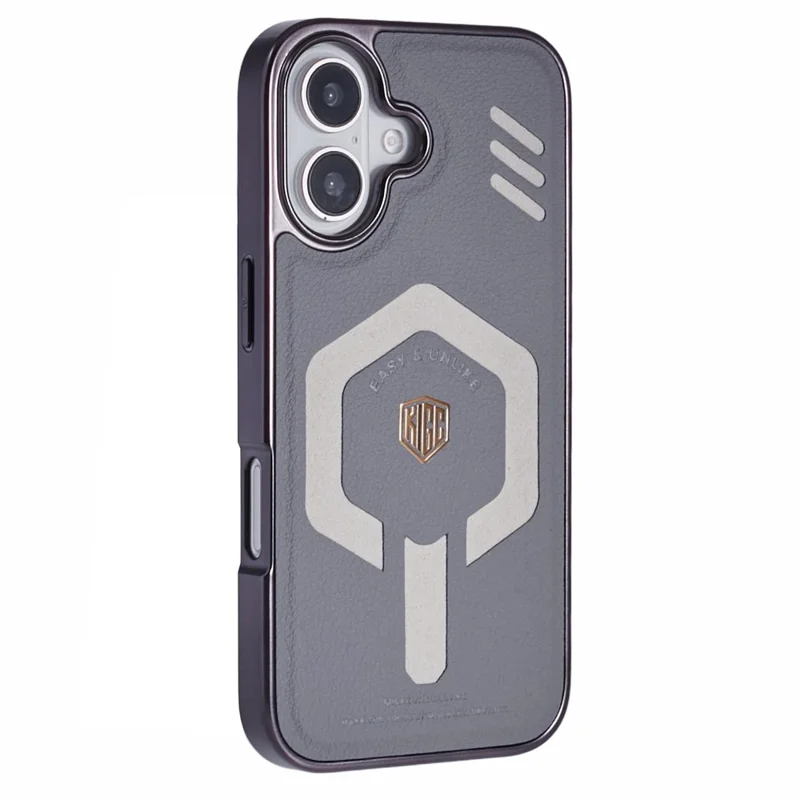 KIGC For iPhone 16 Case Compatible with MagSafe Leather+PC+TPU Phone Cover - Grey