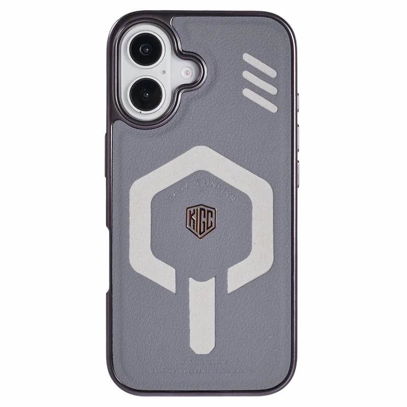 KIGC For iPhone 16 Case Compatible with MagSafe Leather+PC+TPU Phone Cover - Grey