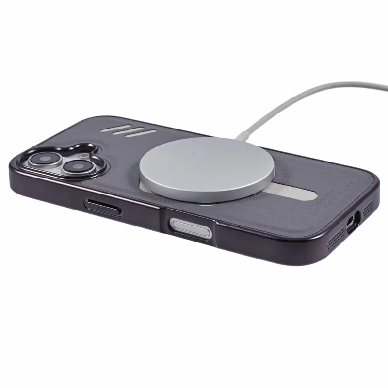 KIGC For iPhone 16 Case Compatible with MagSafe Leather+PC+TPU Phone Cover - Grey