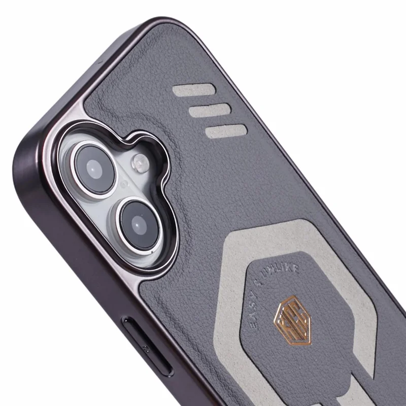 KIGC For iPhone 16 Case Compatible with MagSafe Leather+PC+TPU Phone Cover - Grey