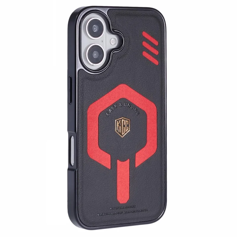 KIGC For iPhone 16 Case Compatible with MagSafe Leather+PC+TPU Phone Cover - Black