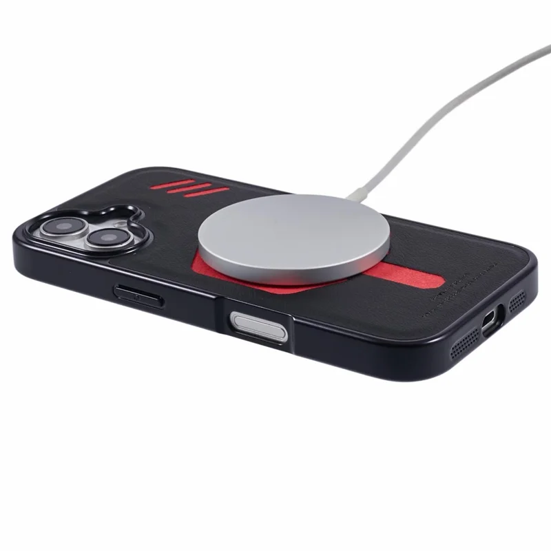 KIGC For iPhone 16 Case Compatible with MagSafe Leather+PC+TPU Phone Cover - Black