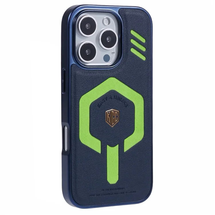 Custodia per iPhone 16 Pro compatibile con MagSafe in pelle, PC e TPU - Blu