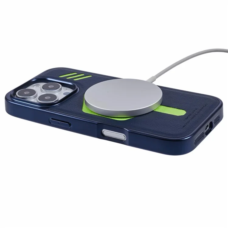 Custodia per iPhone 16 Pro compatibile con MagSafe in pelle, PC e TPU - Blu