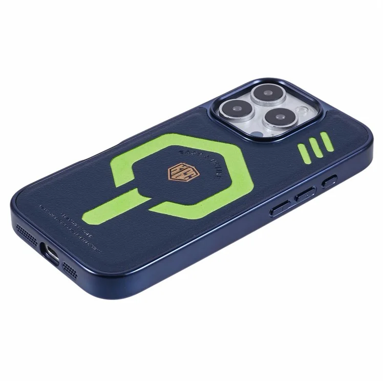 Custodia per iPhone 16 Pro compatibile con MagSafe in pelle, PC e TPU - Blu