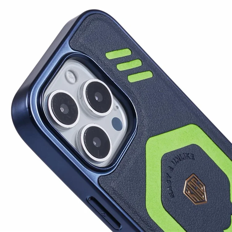 Custodia per iPhone 16 Pro compatibile con MagSafe in pelle, PC e TPU - Blu