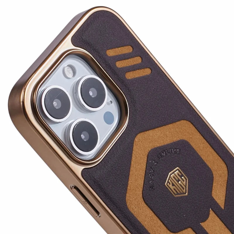KIGC For iPhone 16 Pro Case Compatible with MagSafe Leather+PC+TPU Phone Cover - Titanium Gold